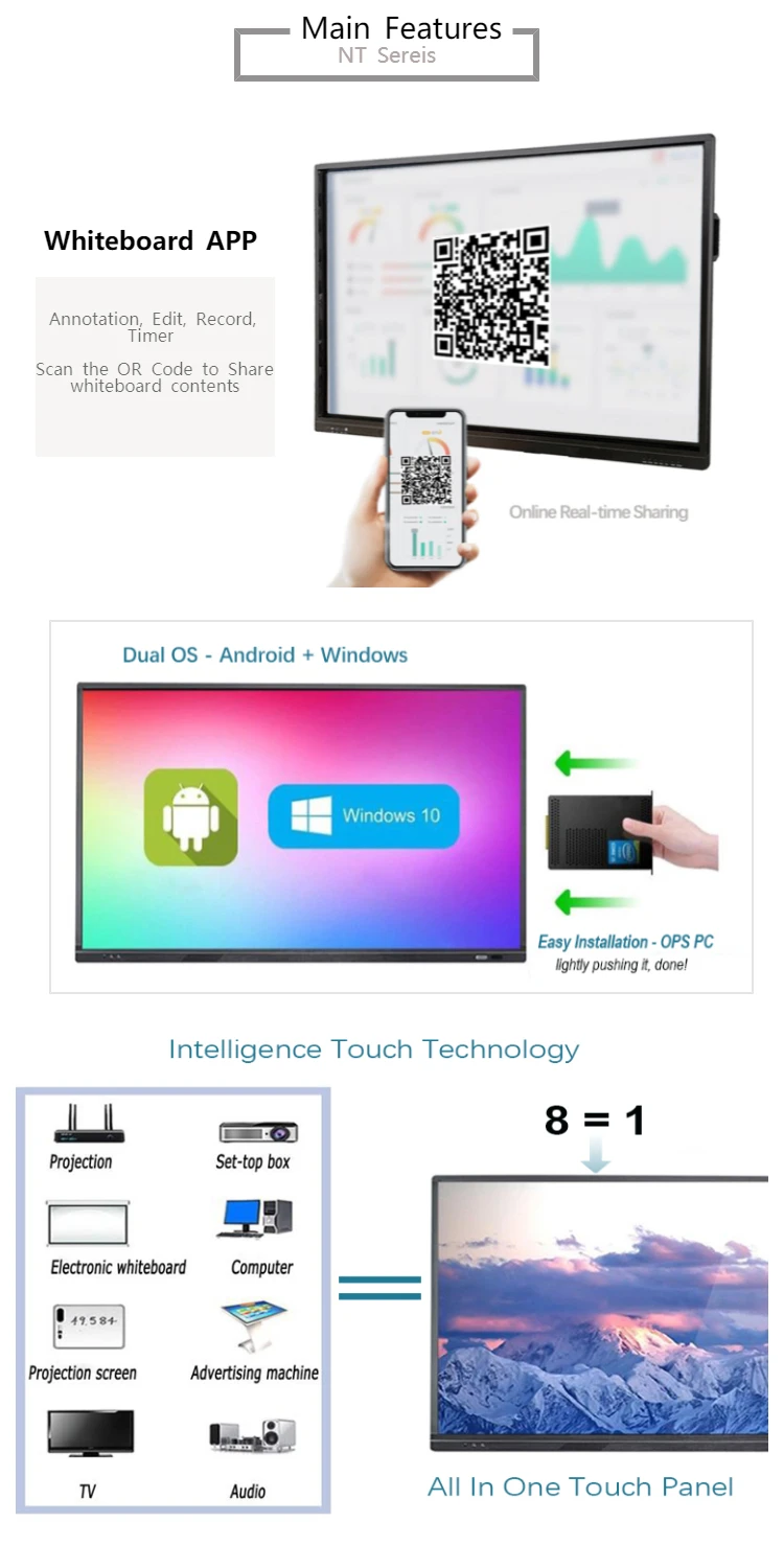 Top range 65 75 86 inch smart board supplier school portable interactive whiteboard device for classroom
