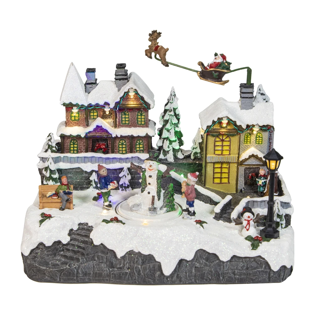 2022 Cheap Flying Reindeer Sleigh Musical Lemax Christmas Village Houses Scene With Led Light