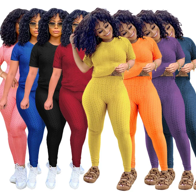 

solid color women bodycon yoga ets,2 Pieces