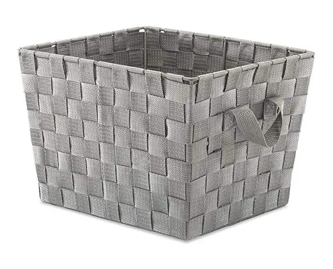 black woven storage baskets