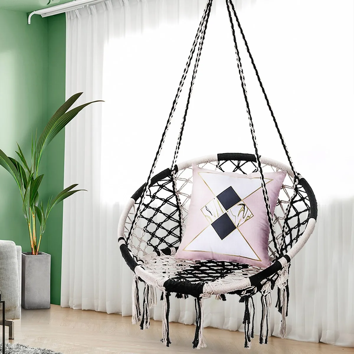 Zwart En Wit Maat Macrame Opknoping Hangmat Stoel Schommel Tuin Buy