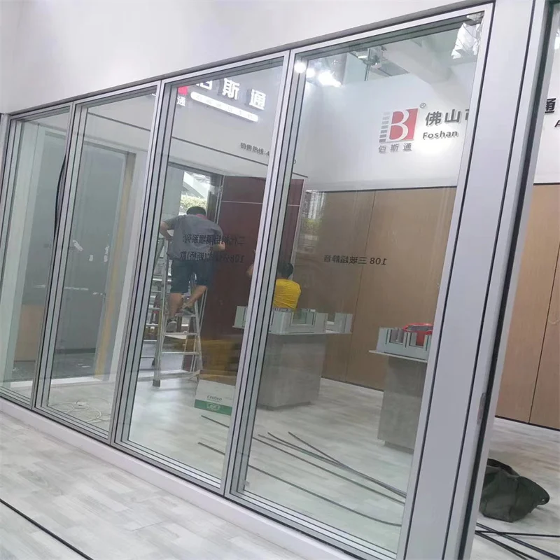 Three Glass Partition (Two Chambers) 108mm Aluminum Frame & Steel Keel - Luxury Showroom Use supplier