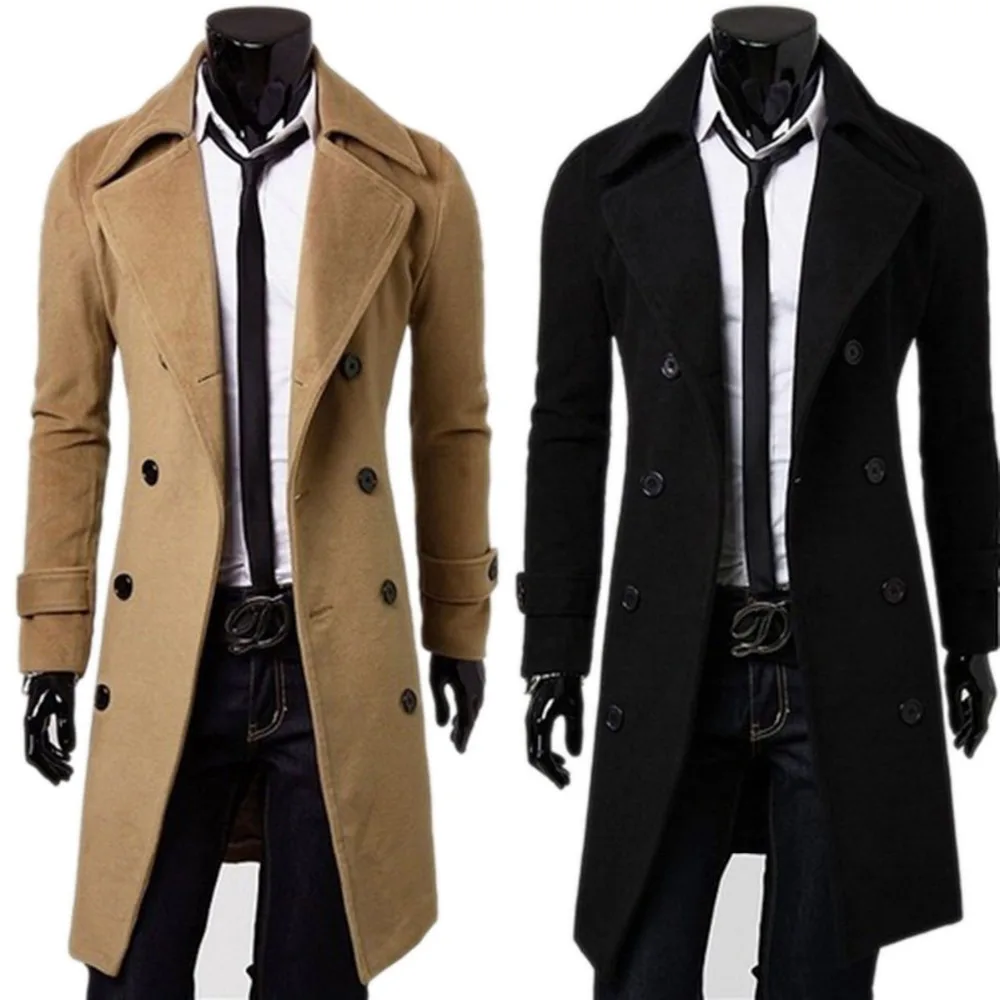 Men's Trench Coat Double-breasted Long Jacket In Solid Colour_voghion.com