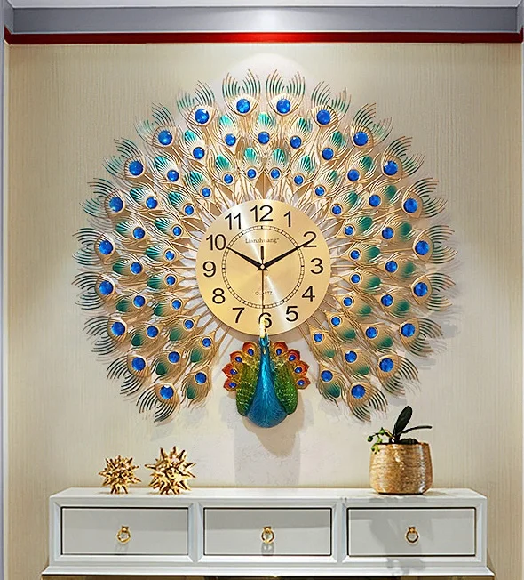 Bohemian Wall Art Metal Wall Clock Peacock Home Decoration For Living