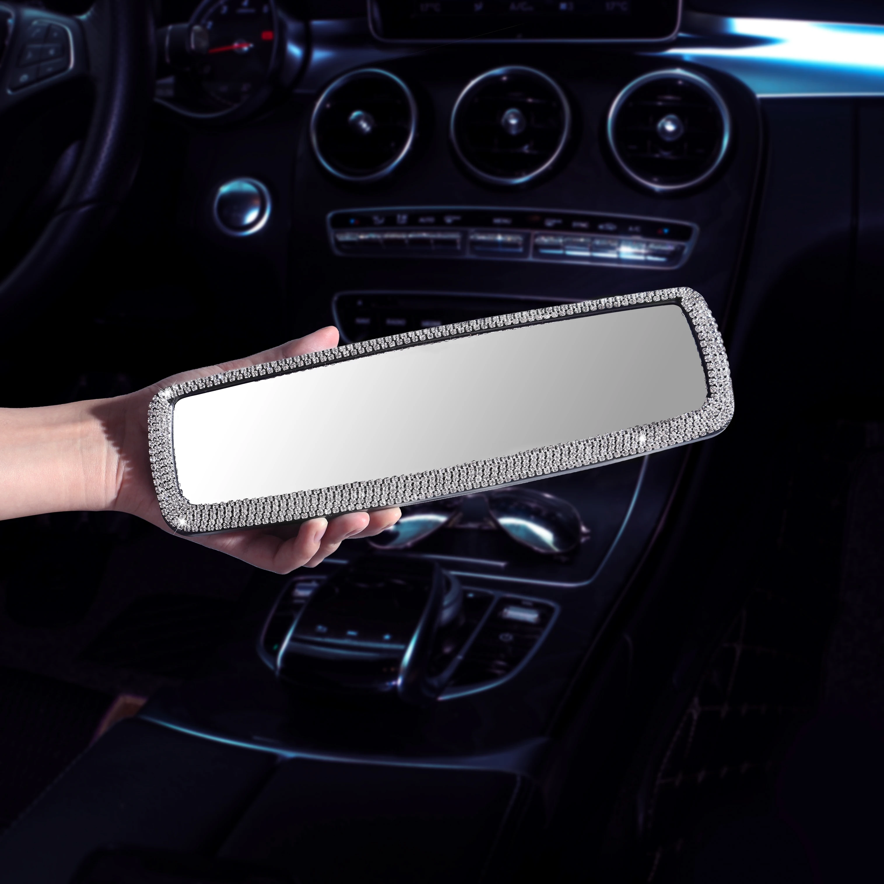 Interior Replacement Charms Crystal Shiny Rear View Mirror Cover Bling