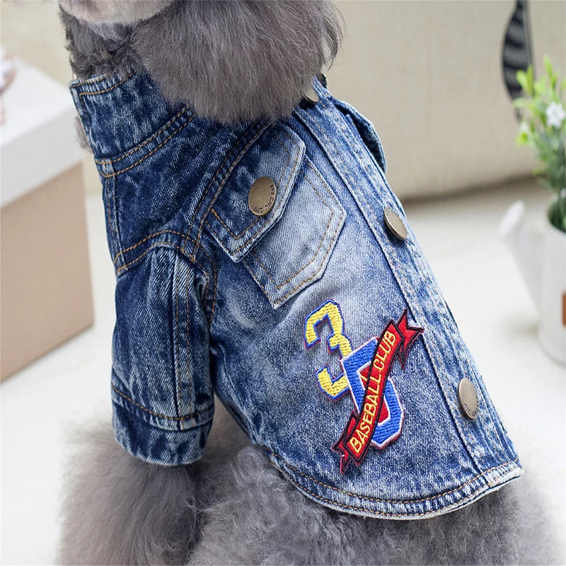 SILD Pet Clothes Dog Jeans Jacket Cool Blue Denim Coat Medium Small Dogs Lapel Vests Classic Hoodies Puppy Blue Vintage Washed Clothes 