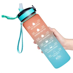 Hot Sale Good Quality Plastic Straw Gym Sports 1L 32oz BPA Free Tritan Motivational Water Bottle With Time Marker Water