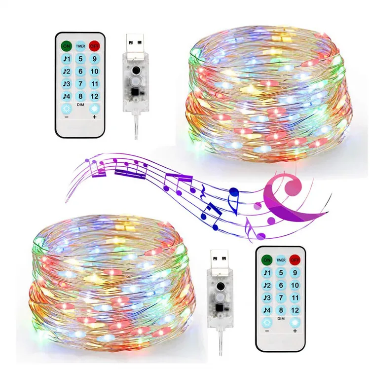 50L Waterproof Twinkle LED Music String Lights For Outdoor Patio Garden Christmas Decoration