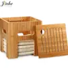 Tatami Tea Table Bamboo Stool Coffee Table with 4 Cushions for Bay Window Living Room