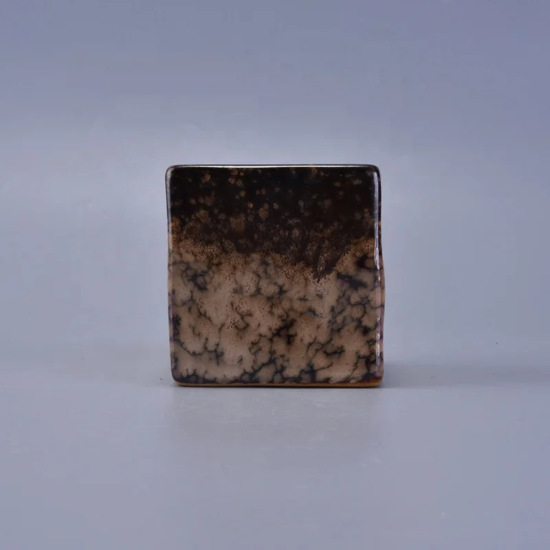 Square brown ceramic candle holder christmas