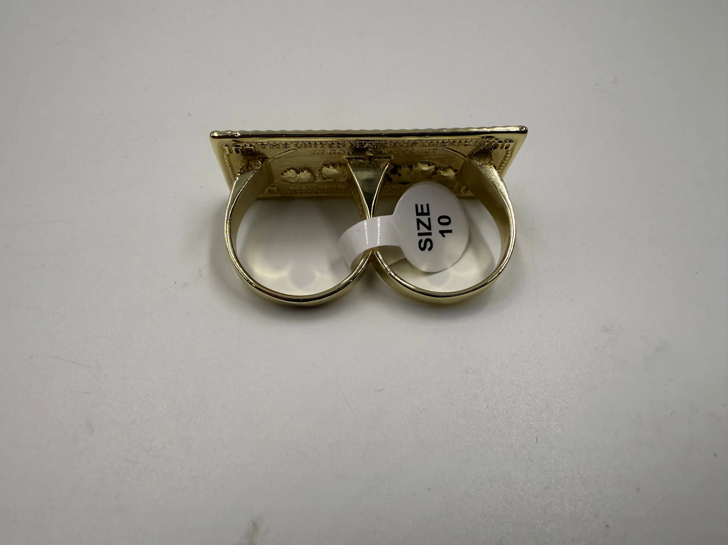 14K Gold Plated Brass Two-Finger Nugget Ring $100 Bills-100% Pure ...