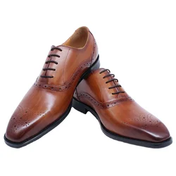 Brand Mens Oxford Shoes Genuine Leather Classic Lace Up Wedding Party Men Dress Shoes Brogue Business Shoes