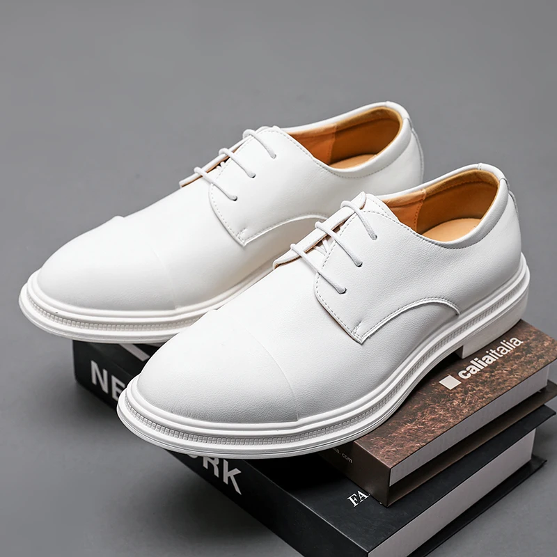 Fresh Style White Leather Formal Wedding Dress Shoes & Men's Oxfords