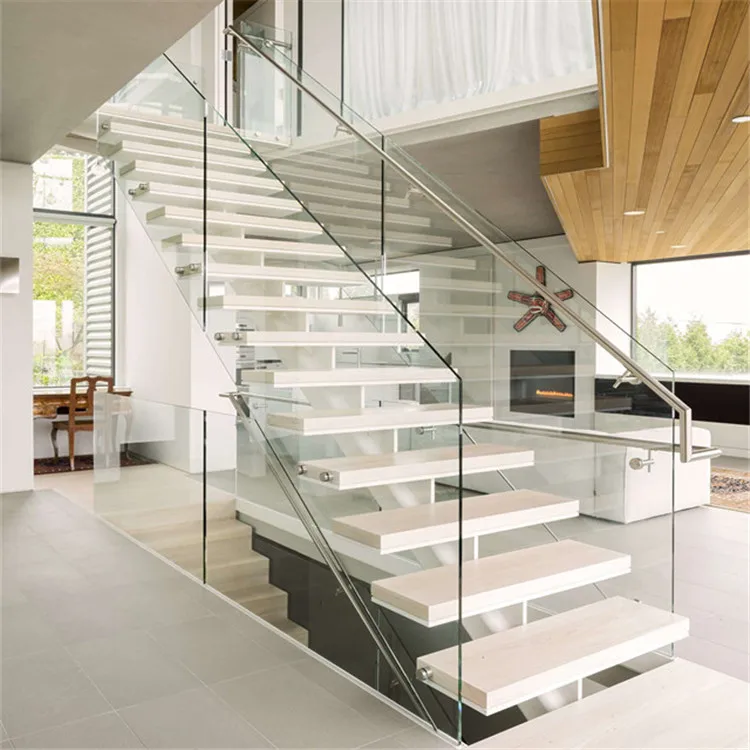 Fancy L Shape Design Tempered Glass Panel Stairs For Indoor Stairway