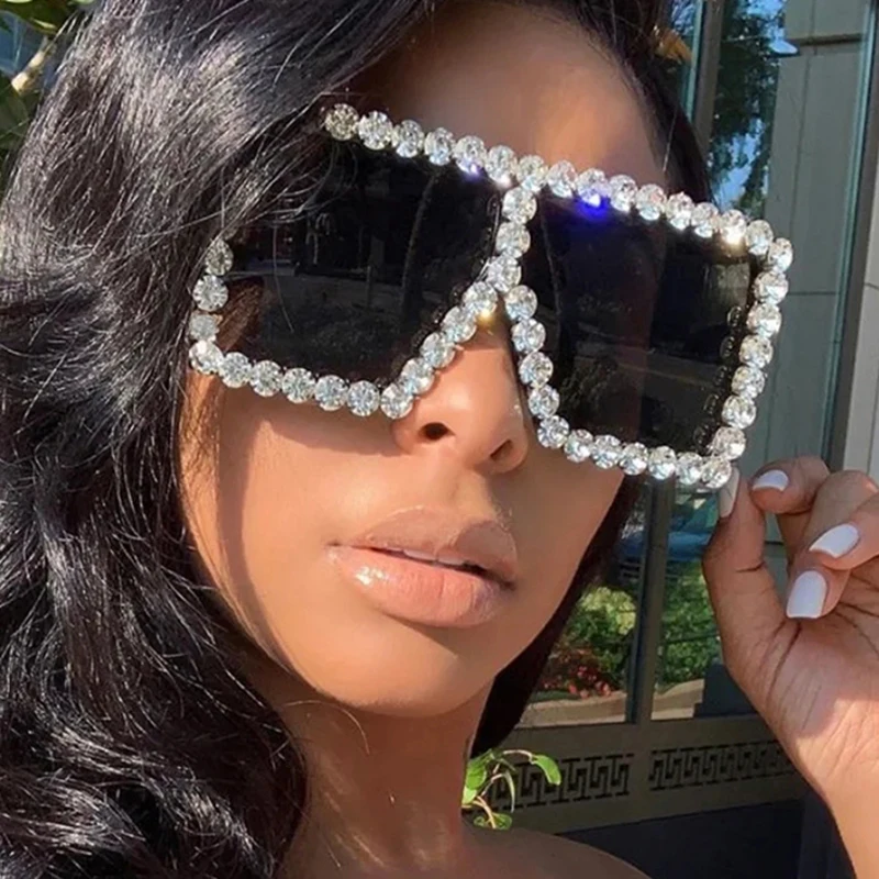 1pc Women's Oversized Square Sunglasses With Rhinestone Accents