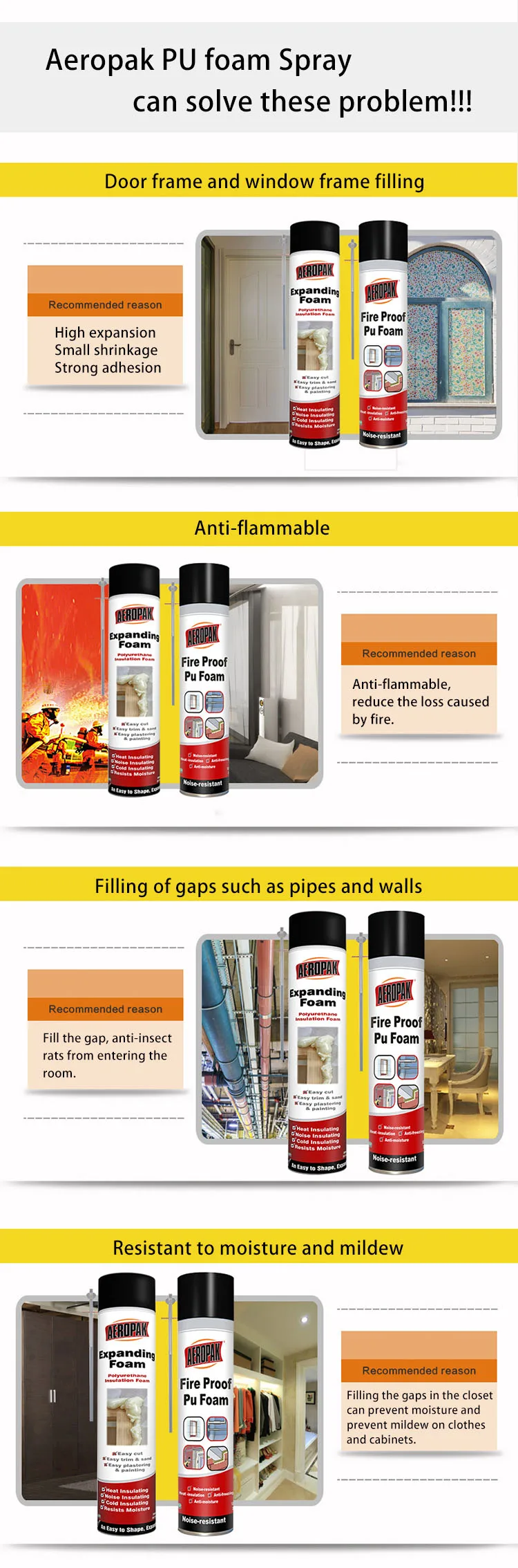 AEROPAK PU Foam Sealant Spray,Adhesives, Glue, Sealants tube/gun type manufacturer/factory 750ml/500ml