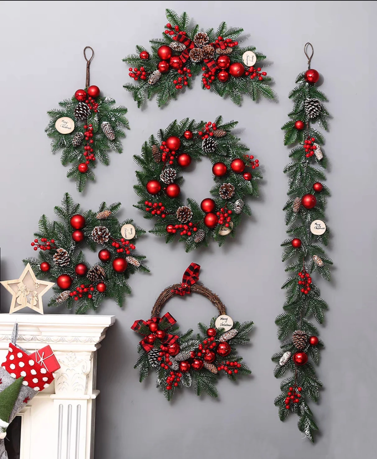 product yiwu factory wholesale 270cm luxury pvc christmas garland with natural pine cone decorated for home christmas decoration-3