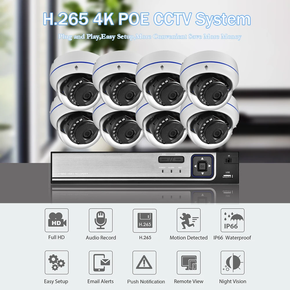 HD 4K 8MP Poe Camera Security System 8CH 4CH CCTV NVR Kit Video ...