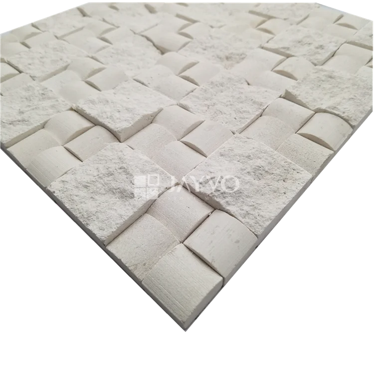 Mixed Rock Effect Snow White Marble Mosaic Fosil Wood Stone 3D Marble Mosaic Tiles For Kitchen Backsplash
