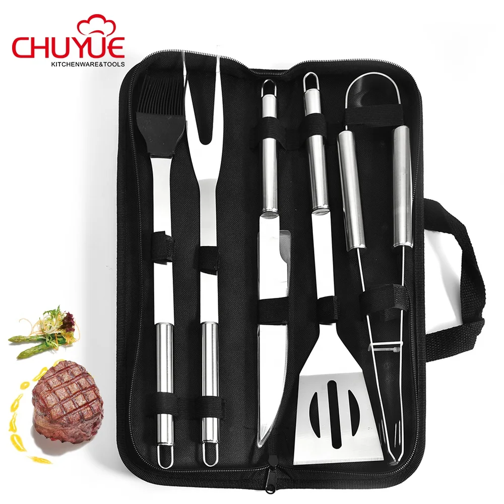 
Outdoor portable 5pcs stainless steel bbq tools set / BBQ Grill Accessories Tool Set With Oxford Bag BBQ tools 