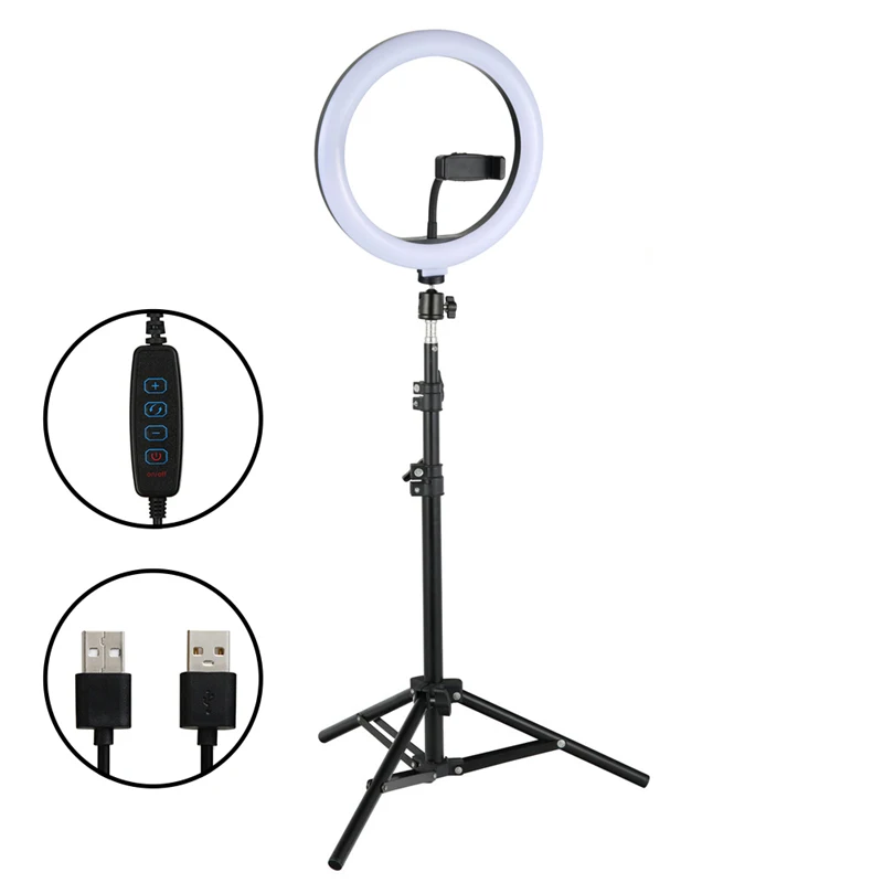 10 inch led ring light with 2m tripod selfie ring light with cell phone holder stand aluminum alloy ring light