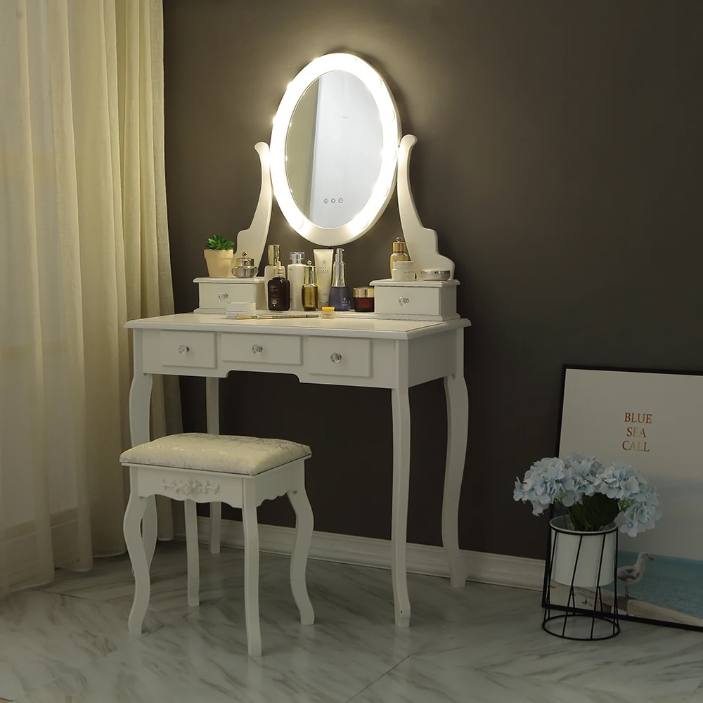 卧室家具 3 抽屉梳妆台办公桌 led 灯泡化妆站梳妆台与镜子