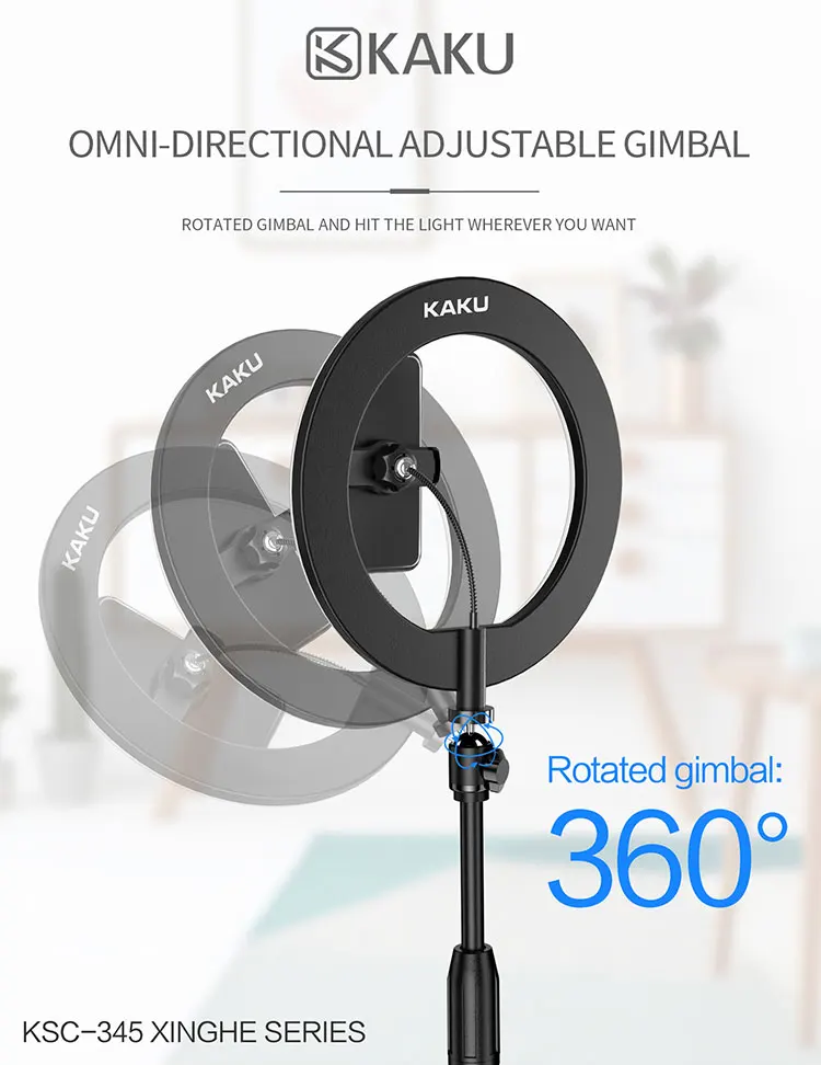 360 adjustable professional  led ring light retractable mobile phone stands with tripod stand for live telecast