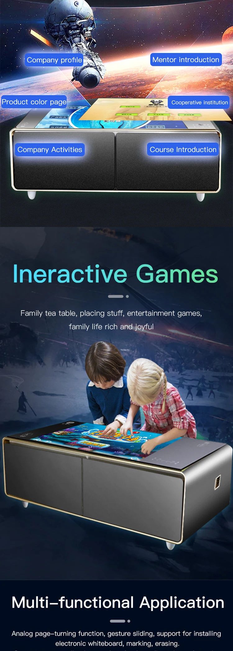 ALS 43" Waterproof 10 Touch Points LCD  multi touch Screen Coffee Table with refrigerator