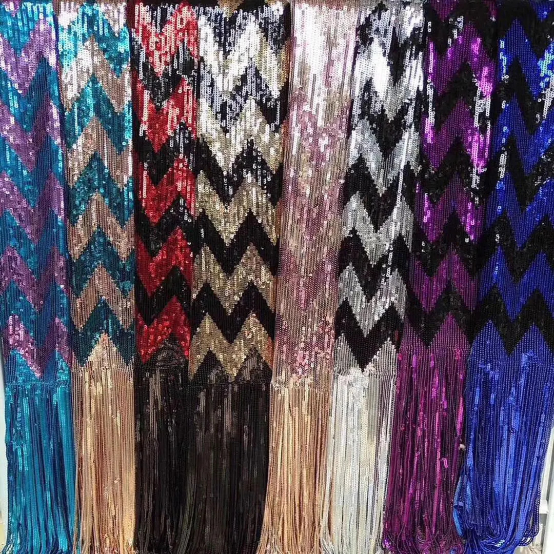 Hot Selling Fringe Sequin Fabric African Lace Fabric Nigerian Tulle