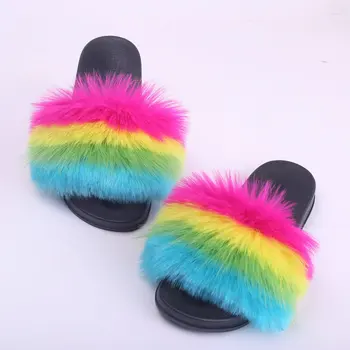 2019 New Style Children Fuzzy Slides Kid Faux Fur Sandals For Summer ...