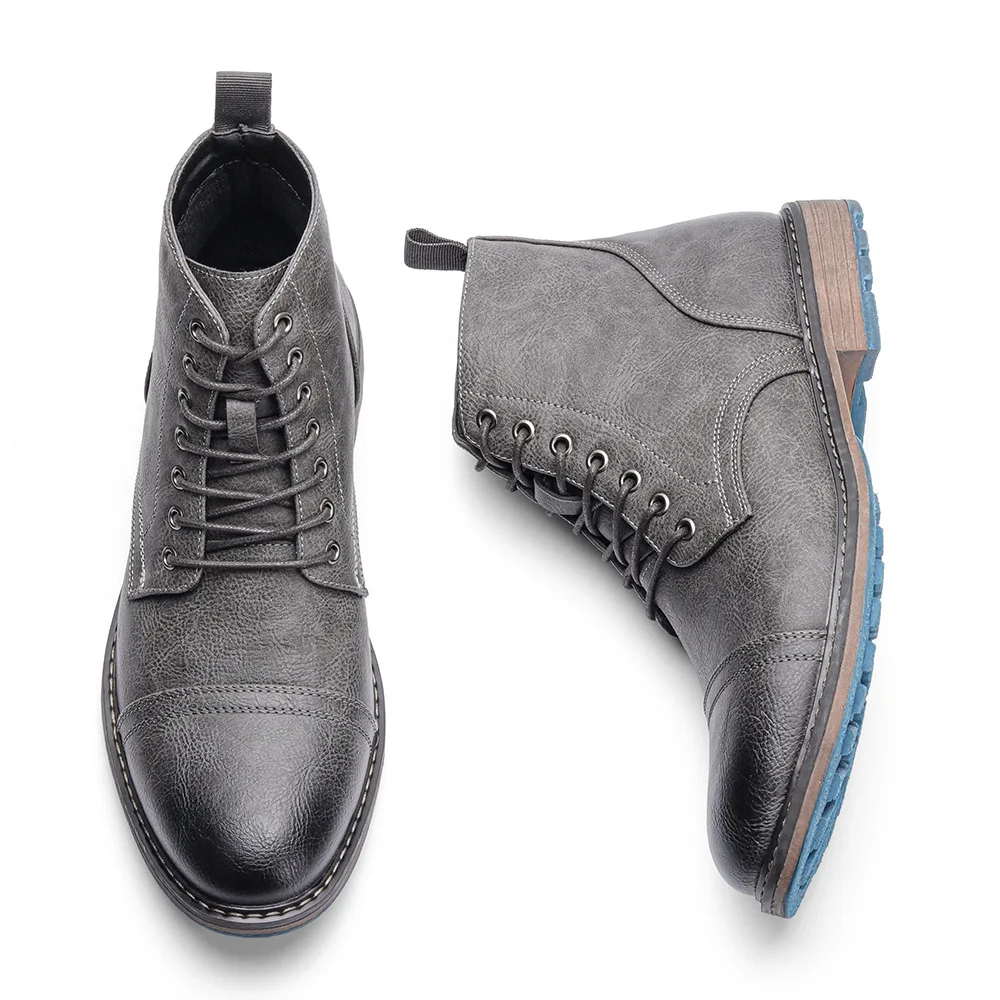 高品质男式马丁靴圆头单靴系带新工作鞋跨境外贸