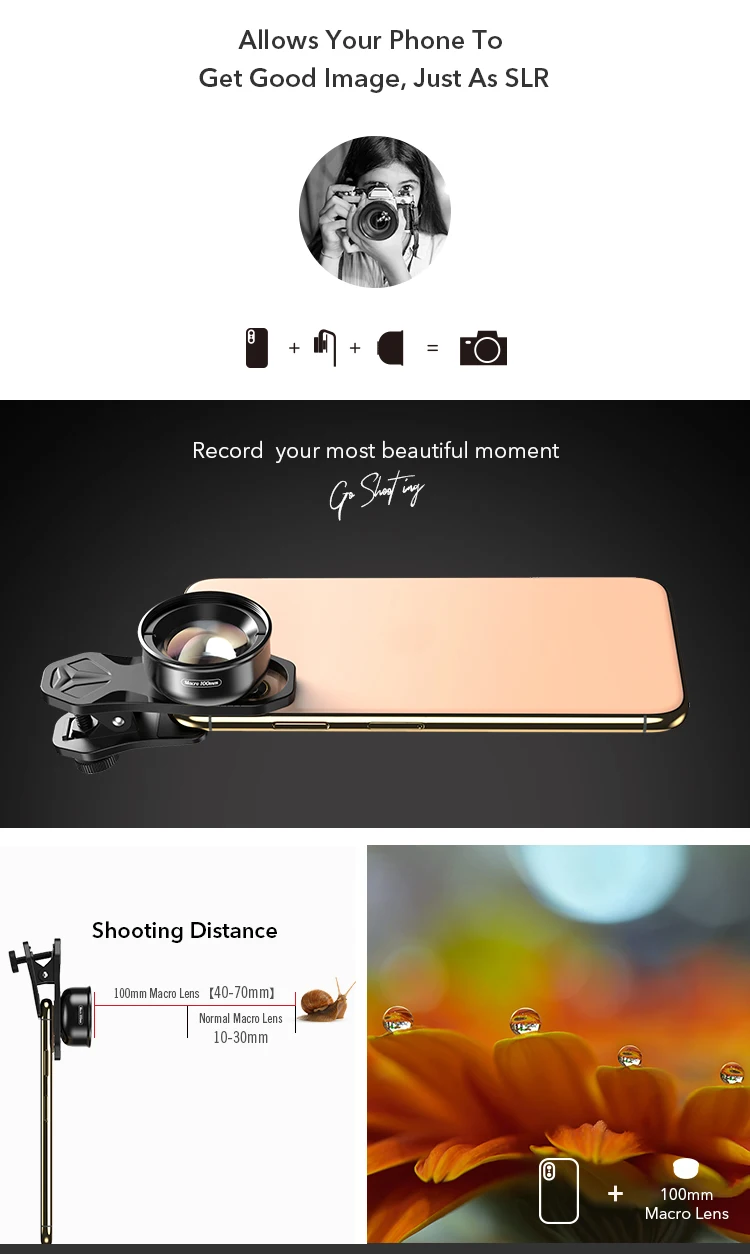Europe Hot Selling Mobile Photography HD Project Optical Close Up Macro Lens 100mm for Gem Jewelry insect
