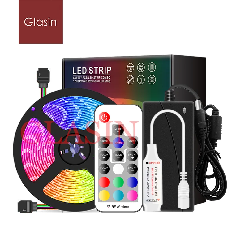 Amazon/Ebay Hot Sale  12v LED Strip Light single color dimmable ir rf rgb  with  17key  led controller complete set