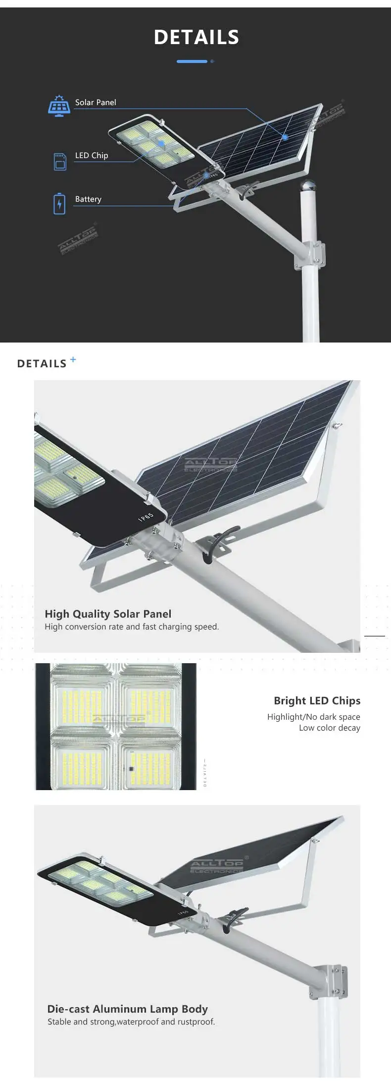 ALLTOP High lumen Bridgelux smd outdoor waterproof lighting IP65 150w integrated solar led street light