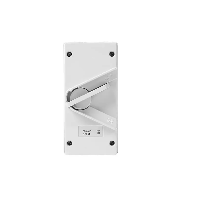 Side view of 440V changeover switch showing DIN rail mount and cable entry orientation