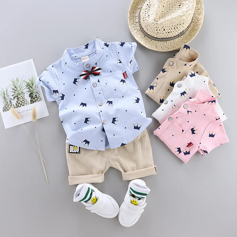 Wholesale Baby Boy Cute Fashion Crown Clothing Set Summer 2pcs Shirt ...