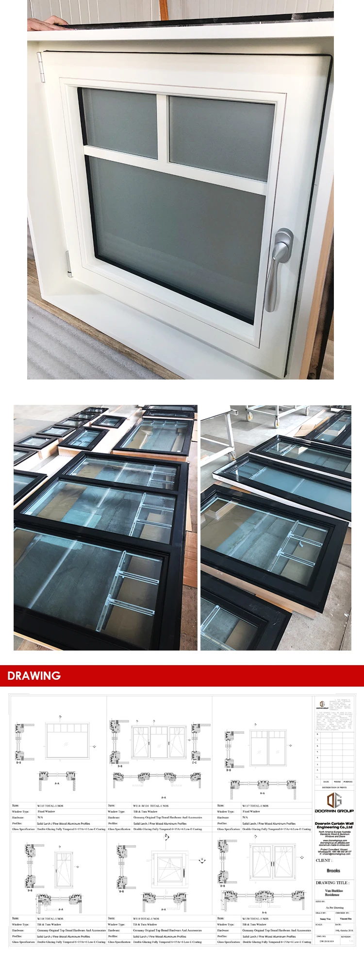 Doorwin's project case in Los Angeles white wood aluminium tilt turn window with grille design