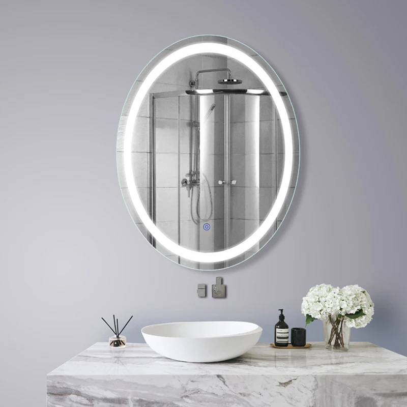 Customized high grade oval IP44 wall mounted magnifying decorative mirror full length led bath mirrors for hotel