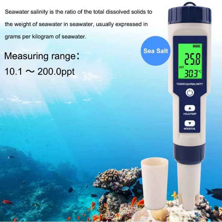 Ez9909 5 In 1 Function Water Quality Testing Meter Ph Salinity Tds Ec