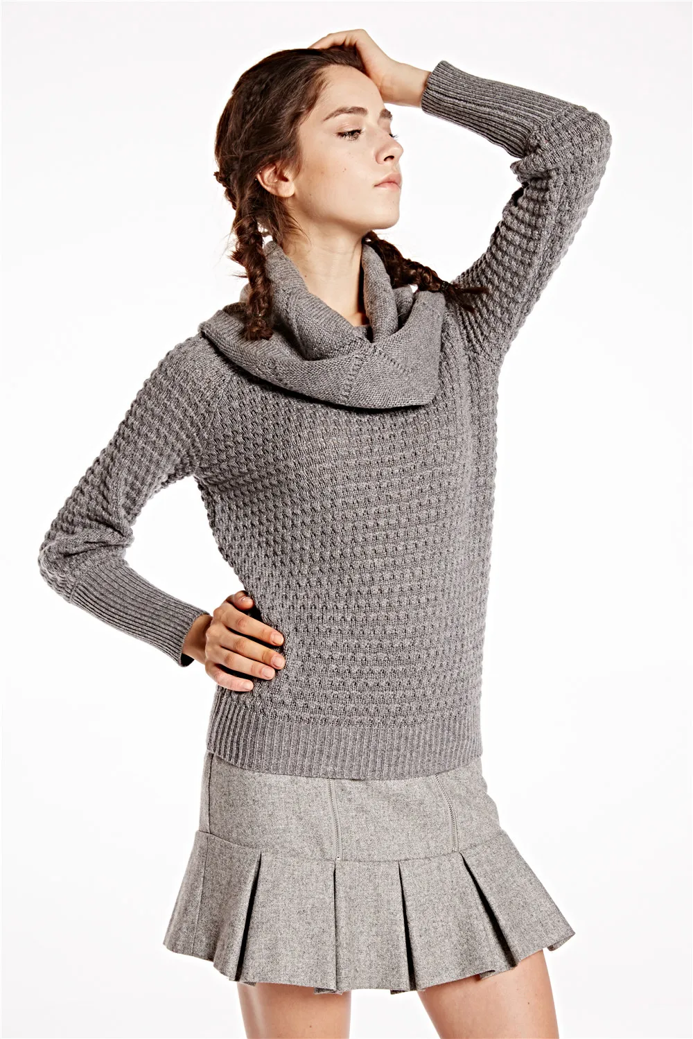 h14070257冬季流行时尚休闲厚款高领针织女士套头衫配长袖100% 羊绒衫