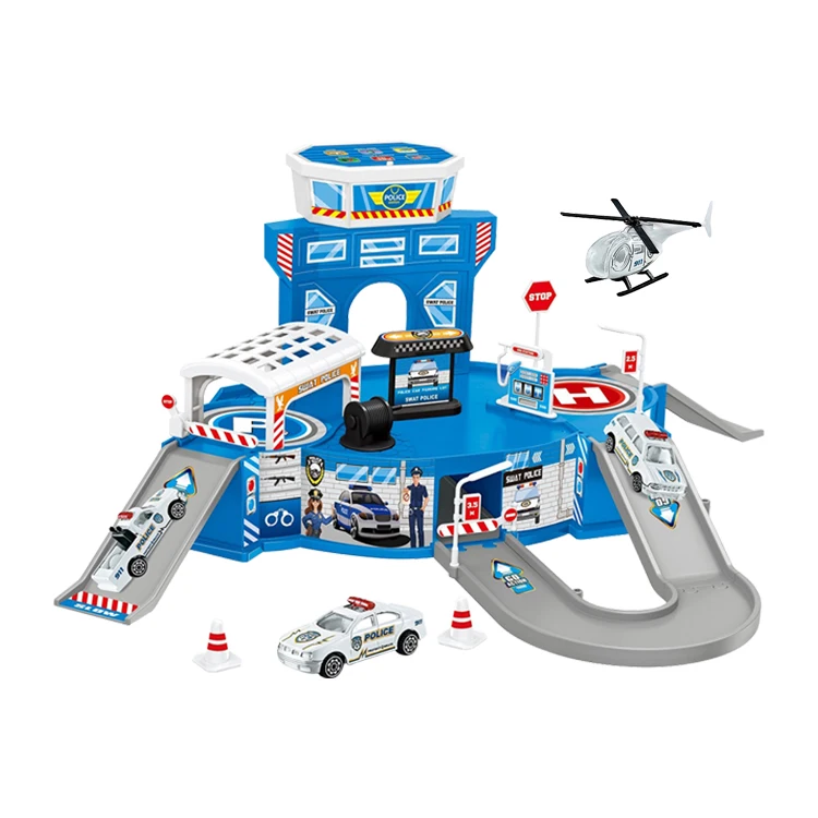 Kids slot toys police triumphal arch truck toy set parking lot toy with music