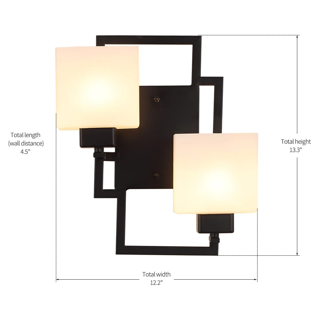 Square luxury decorative bedroom glass black creative hotel gold brass modern wall sconces led indoor wall light wall lamp