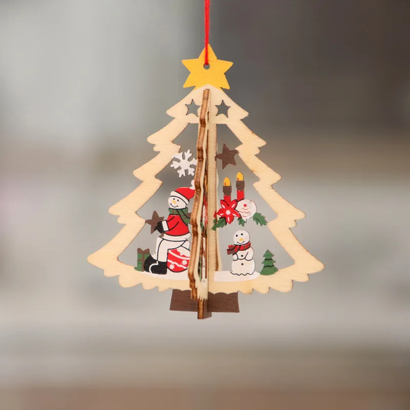 2D 3D Christmas Ornament Wooden Hanging Pendants Star Xmas Tree Bell Christmas Decorations For Home Party New Year