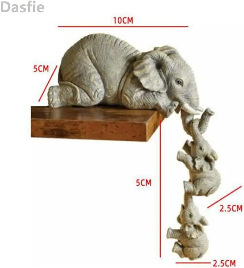 Resin Elephant Mother Two Babies Hanging Edge Figurine Elephant Resin ...