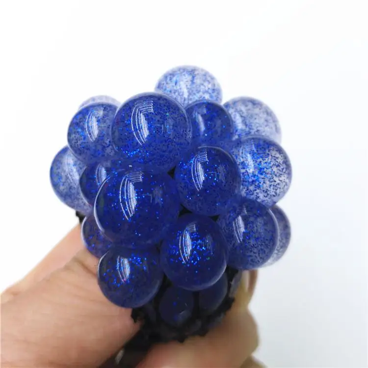 manufacturer Glitter Powder Squishy Mesh Ball with Keychain Grape Shape Squeeze Splat Venting Ball Toys for Kids Adult