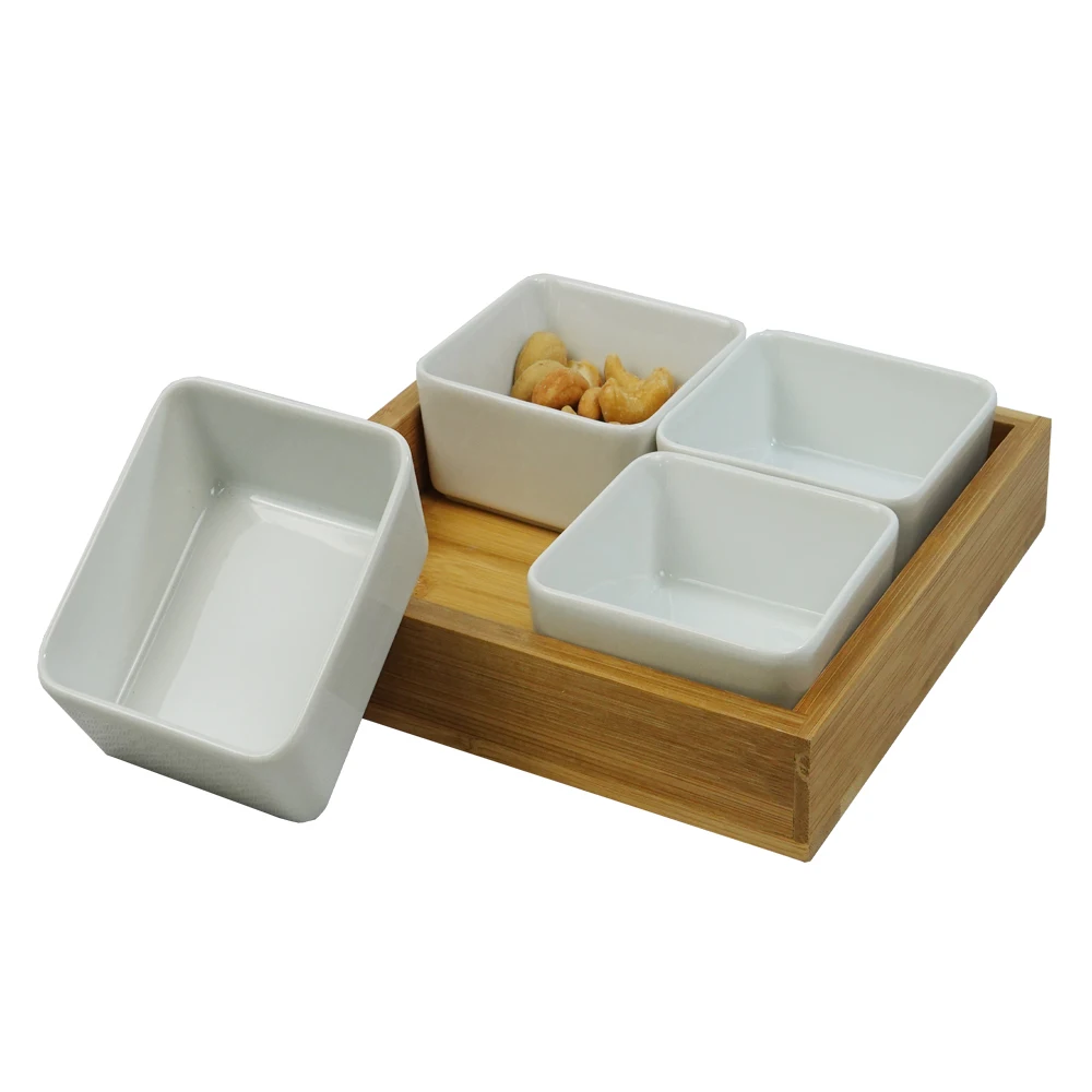 Snack Serving Tray Container With 4 Bowls For Cookies Chips Nuts