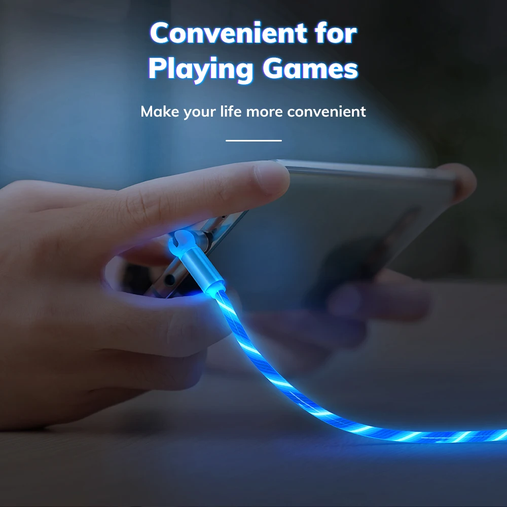 Topk android ios usb phone cable type-c 540 rotating led flowing light magnetic charging cable 3 in 1 - ANKUX.COM