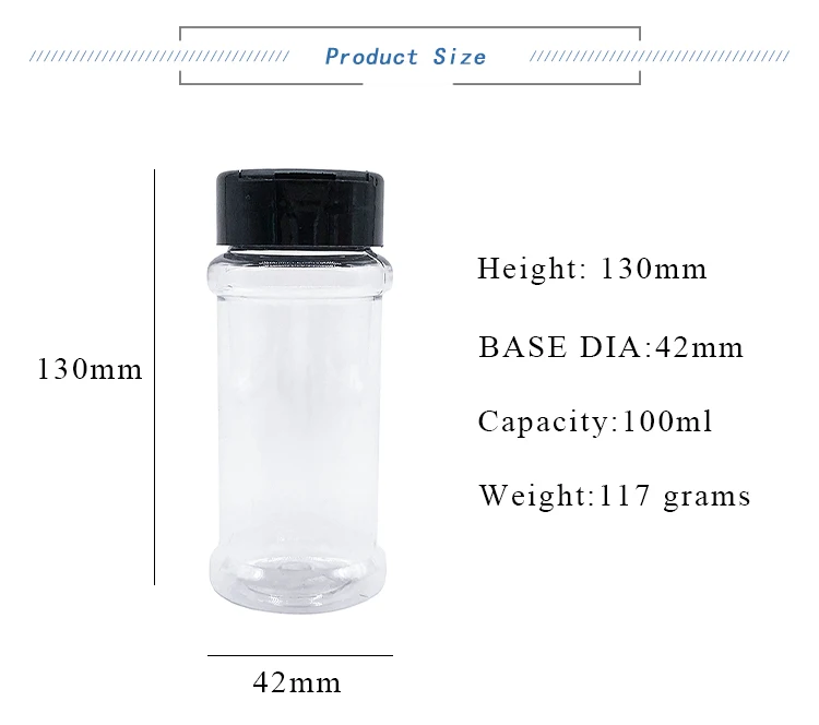 100ml Spice Bottle Round Clear Pet Plastic Spice Jar Seasoning Powder ...