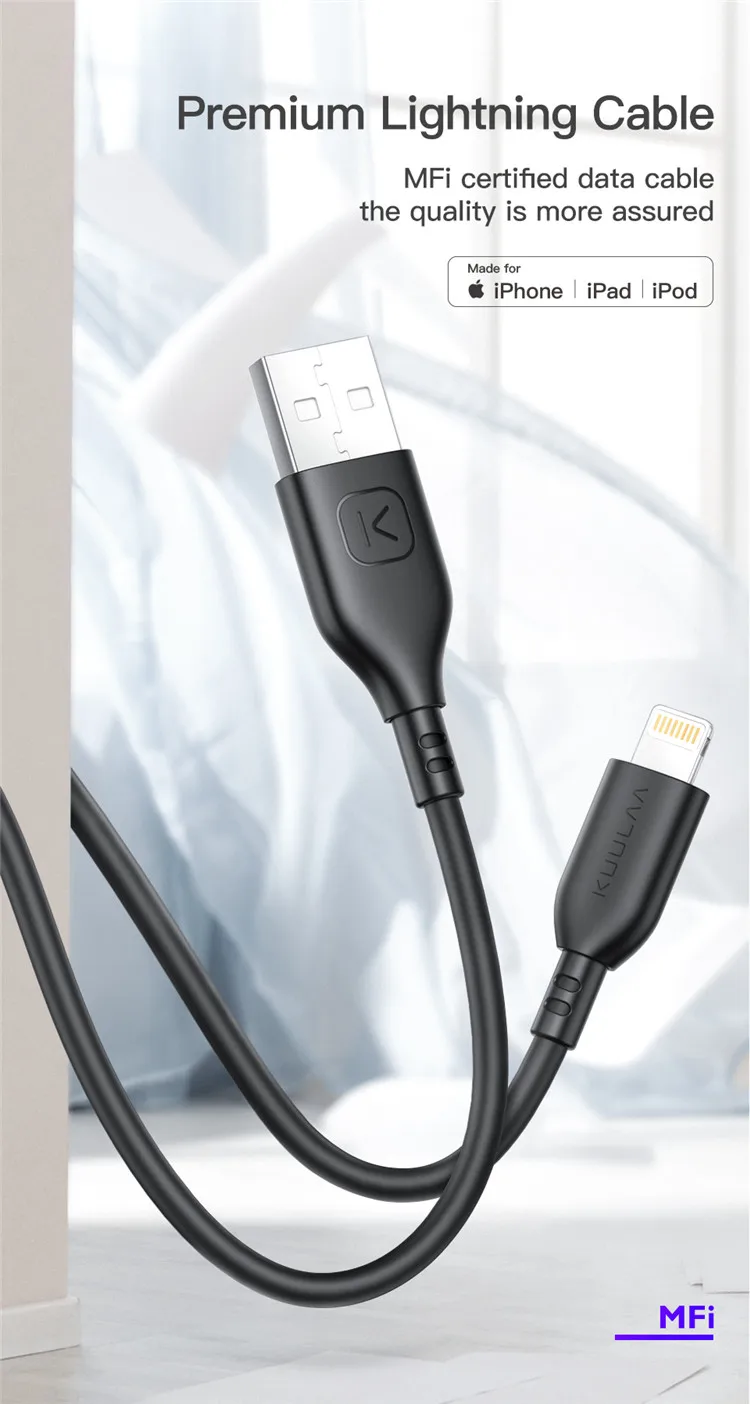 KUULAA Special Sale Mfi Certification 2.4A Sync Fast Charging USB 0.5 1 2M Fast Charger Data Cable for iPhone for Sale