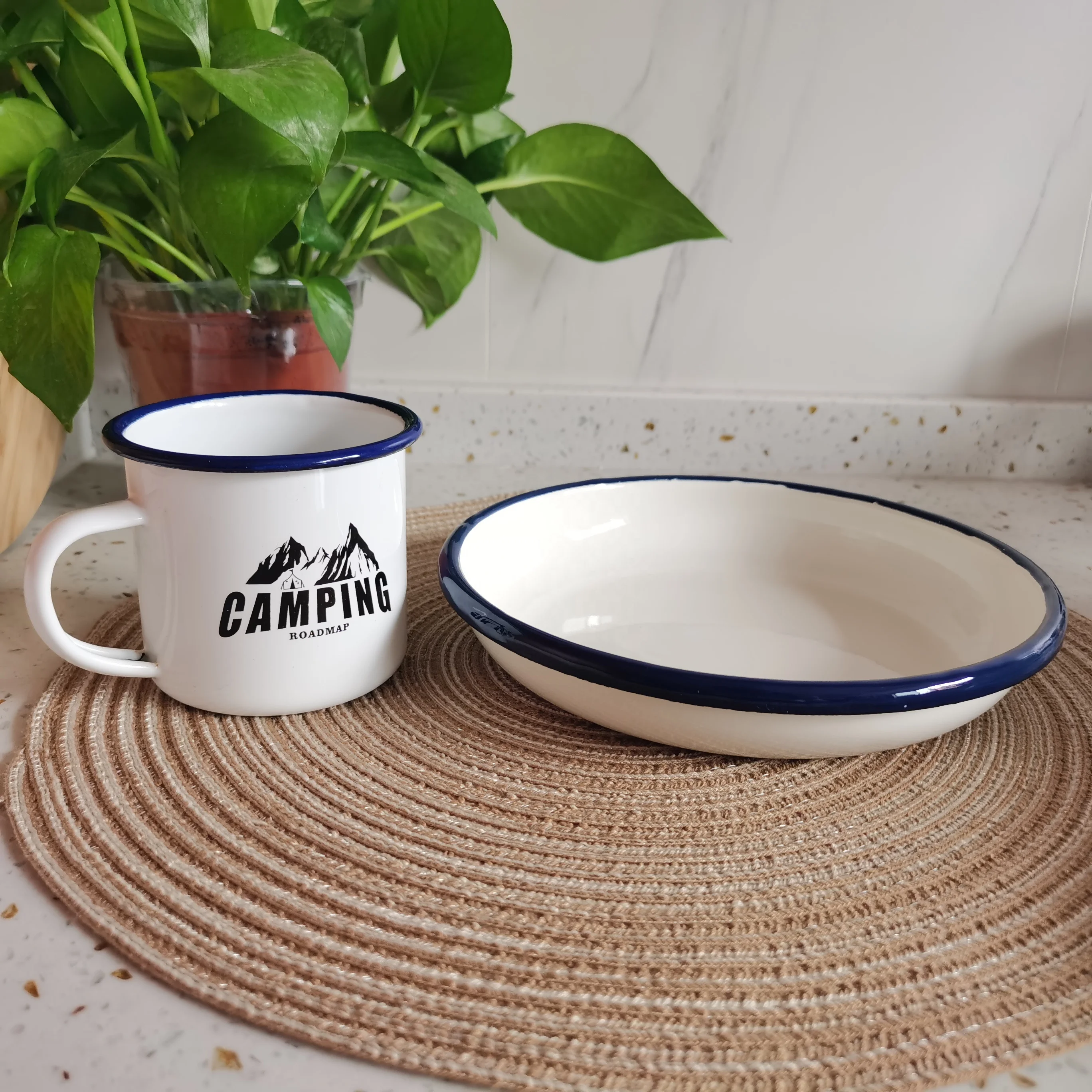 Dinnerware Round Enamel Plate/bowl/mug Sets For Party Enamelware Safe